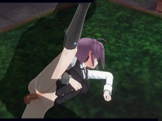 3D HENTAI Konno Yuuki gets fucked in the yard and takes a creampie