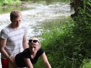 A slut Girl in Beautiful Nature has her Mouth Full of Sperm and is Happy / free