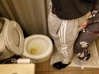 Holding my boyfriend's cock while he pees in the toilet | long pee | taking care of my man