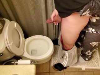 Holding my boyfriend's cock while he pees in the toilet | long pee | taking care of my man