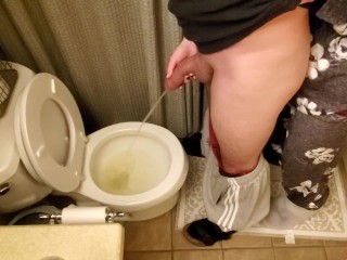 Holding my boyfriend's cock while he pees in the toilet | long pee | taking care of my man