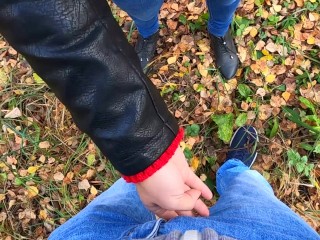 Caught while Finish me Off! Risky Public Handjob by Cute Teen in Forest