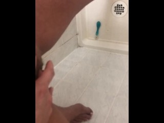 PEE DESPERATION LEADS TO PISSING IN SHOWER AND CUMMING