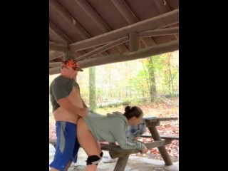 Stranger walks up on her and fucks her in the woods 