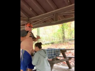 Stranger walks up on her and fucks her in the woods 