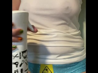 Spraying my BIG TITS with water 