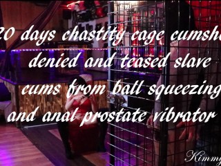 Chastity cage slave balls full to the limit 20 days denial cum fountain in cock cage cum torture
