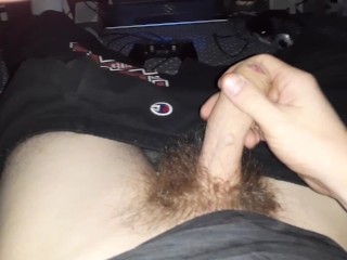 Got bored waiting so I decided to make my huge cock cum