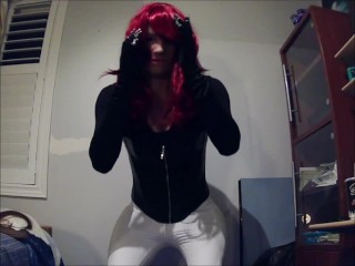 Tight Playmate Pt5! Female masked redhead i show you my butt in my tight white yoga pants!