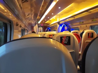 Public dick flash in the train ended up with risky handjob and blowjob from a stranger. Got caught.