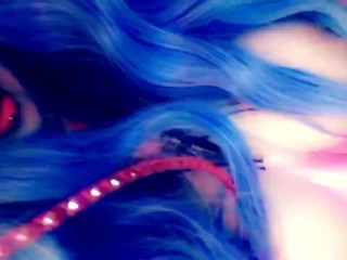 Sexy scene girl shoves glow stick in pussy