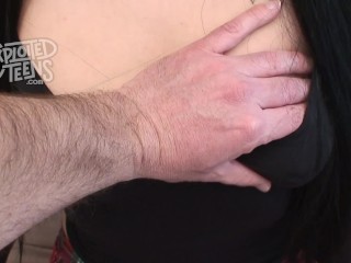 Pale gothic looking teen makes her porn debut