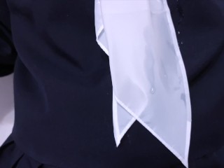 紺セーラーに手コキ服射 cum onto sailor school uniform