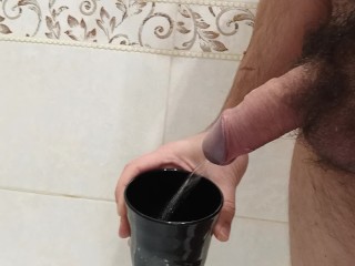 Long pissing in a glass and drink my own pee