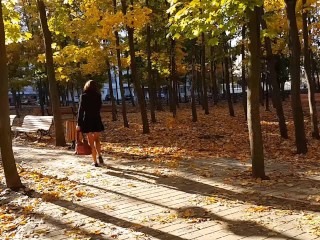 Warm Autumn- NO PANTIES # Up Coat NO PANTIES in Public Park