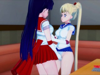 Sailor Moon and Sailor Mars - lesbian sex, fingering, eat out, and trib. Lesbian hentai.