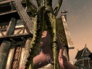 Blonde Nord Takes Big Argonian Lizard Cock Skyrim