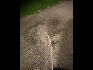 Desperate Pee Girl Sprays her Driveway with multiple huge Pee streams