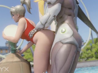 Mercy Lifeguard Doggystyled by Genji Overwatch Porn 3D