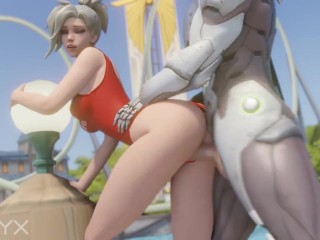 Mercy Lifeguard Doggystyled by Genji Overwatch Porn 3D