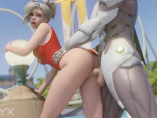 Mercy Lifeguard Doggystyled by Genji Overwatch Porn 3D