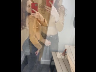 How Many Times this Slutty Teen Cum in Fitting Room?! Wet Creamy Pussy! AMATEUR SOLO
