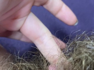 Testing Pussy licking clit licker toy big clitoris hairy pussy in extreme closeup masturbation