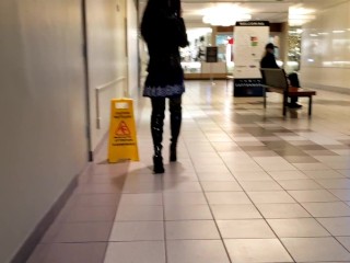 Kinky Piss In Thigh High Boots Then Walking In the Mall