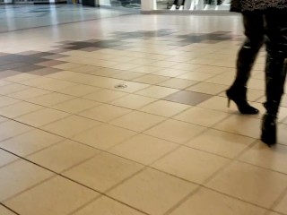 Kinky Piss In Thigh High Boots Then Walking In the Mall