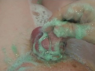 CBT & Edging with Mint Shower Gel in Chastity