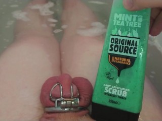 CBT & Edging with Mint Shower Gel in Chastity