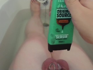CBT & Edging with Mint Shower Gel in Chastity
