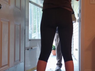 My Wife Wet Her Leggings in front of the Delivery Guy