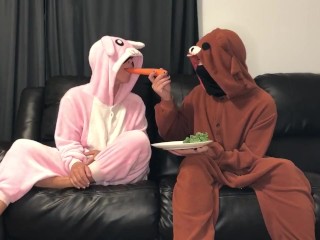 Bunny girl twerks with carrot in pussy then eats it