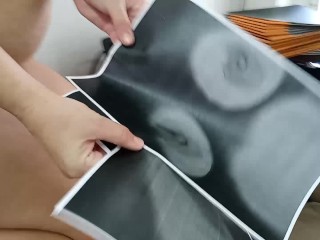 Stupid Secretary and scanner. bitch is trying to sit on the scanner to take a photo of her pussy