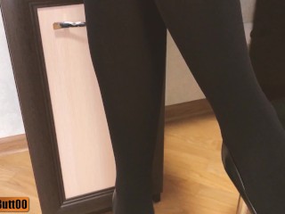 TEASER hot secretary shoejob handjob cumshot on legs in nylon stockings and high heels