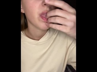 Spit play. Finger sucking and gagging. Drool