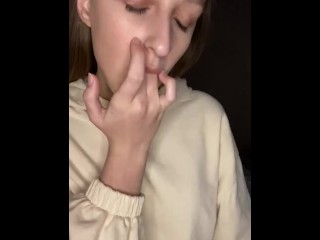 Spit play. Finger sucking and gagging. Drool