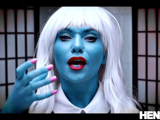 HENTAIED - Fantastic Blonde Alien with Blue Skin explains how to Jerk OFF