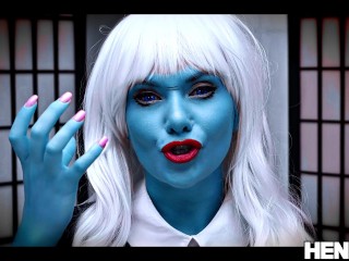 HENTAIED - Fantastic Blonde Alien with Blue Skin explains how to Jerk OFF