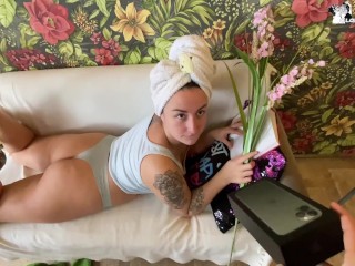 Horny Bitch With Big Tits Sucks On A New Phone