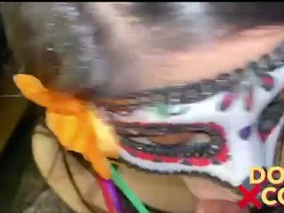 Hot babe giving best blowjob ever in Masquerade mask