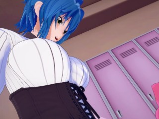 High School DxD: Futa Xenovia & Futa Irina give ultra suck for peeping in the locker room Taker POV