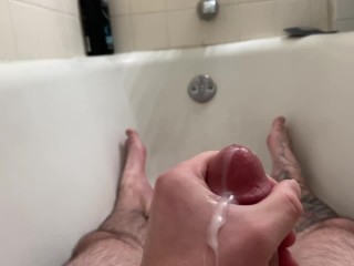 Stroking my throbbing cock until I cum all over myself. 