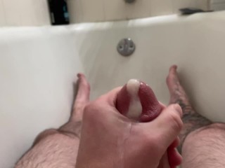 Stroking my throbbing cock until I cum all over myself. 