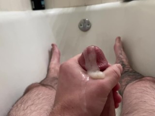 Stroking my throbbing cock until I cum all over myself. 