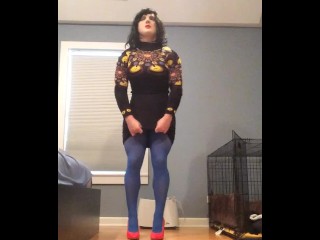 Timelapse Transformation (trans, crossdress, mask, female mask, pantyhose, high heels, skirt, wig)