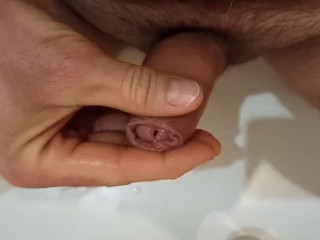 Jerk off dick and cum in the bathroom. My dream is to cum in my wife's womb.