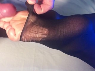 Cum inside nylon sock 