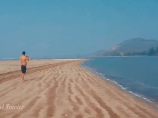 Tik Tok Topless girl walking on the public beach in wet sand 